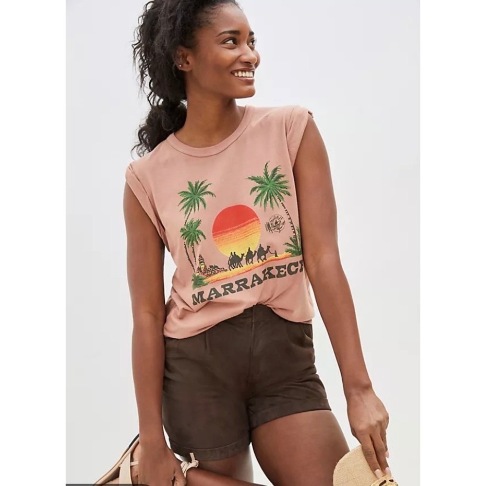 Anthropologie Letluv Marrakech Graphic Muscle Tee Muscle Tank Clay Pink Medium